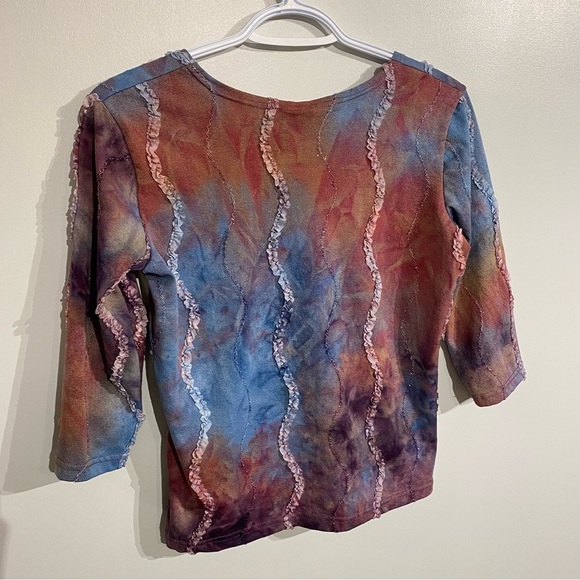 Vintage 725 Originals crop top stretchy tyedye shimmer ruffle made in Canada - Picture 2 of 6